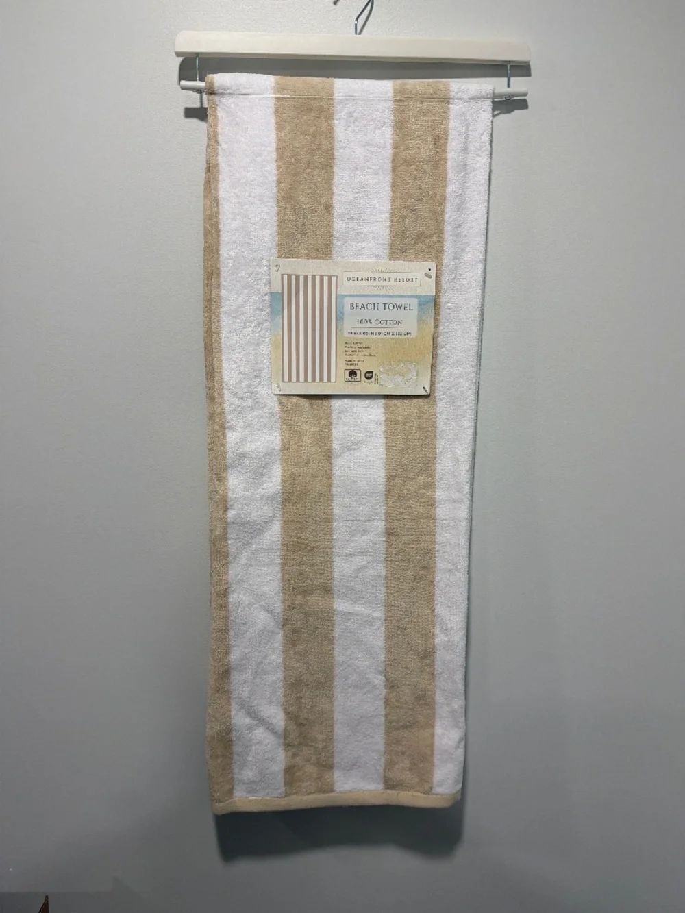 Ivory White Cabana Stripe Large Cotton Beach Towel